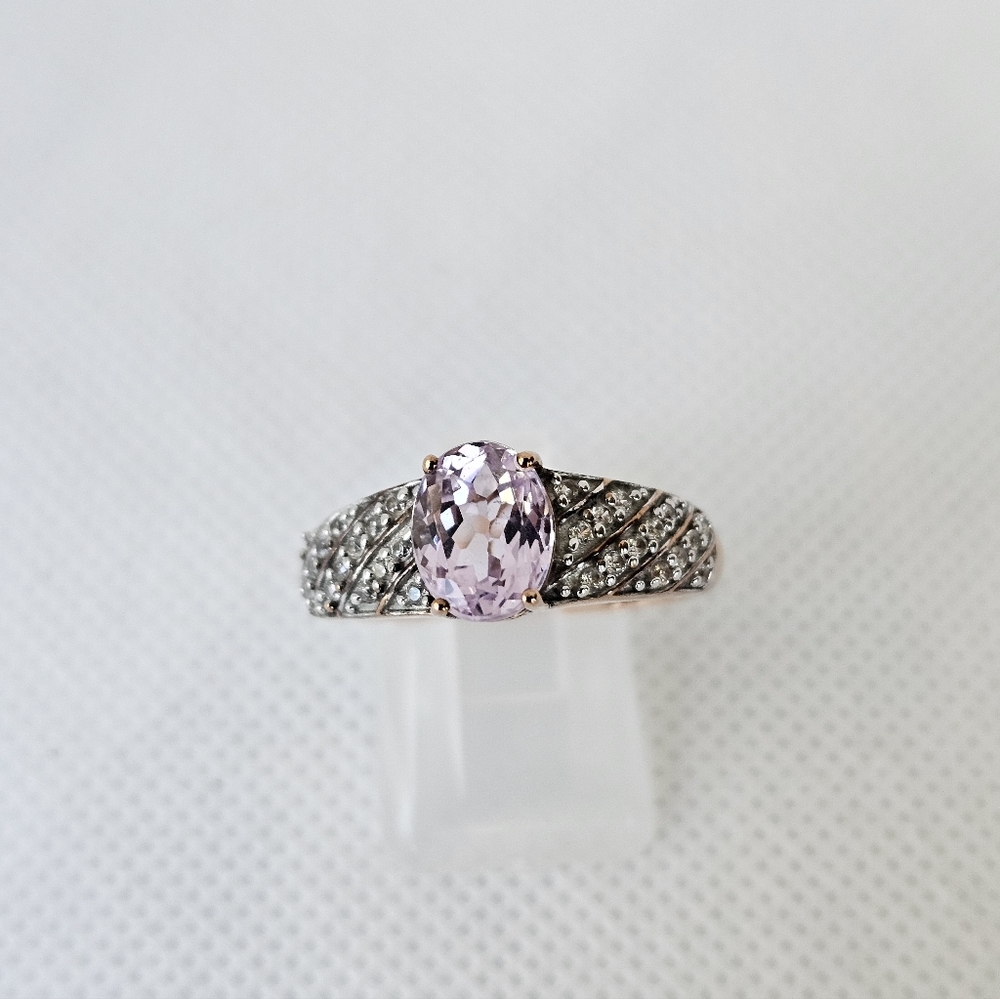 Natural Pink Kunzite & Diamond Ring 18k Rose Gold Sterling Silver Size 7.5 - Picture 11 of 12